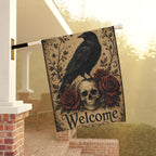 Halloween Garden Flag, Gothic Raven Skull Decor, Red Rose Yard Flag, Spooky Welcome Sign, Vintage Halloween Porch Outdoor Decoration