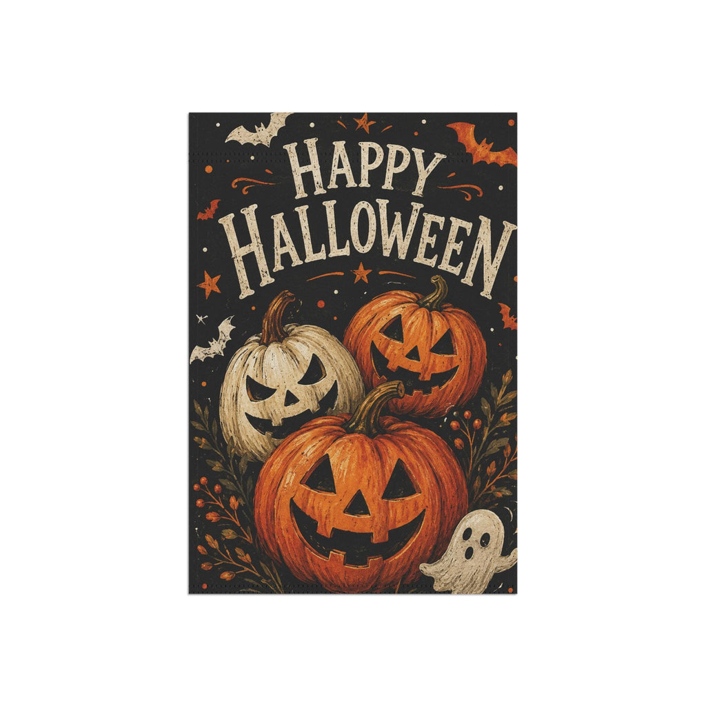 Happy Halloween Garden Flag, Pumpkin Jack O Lantern Yard Decor, Cute Ghost Spooky Flag, Vintage Orange Black Outdoor Porch Decoration