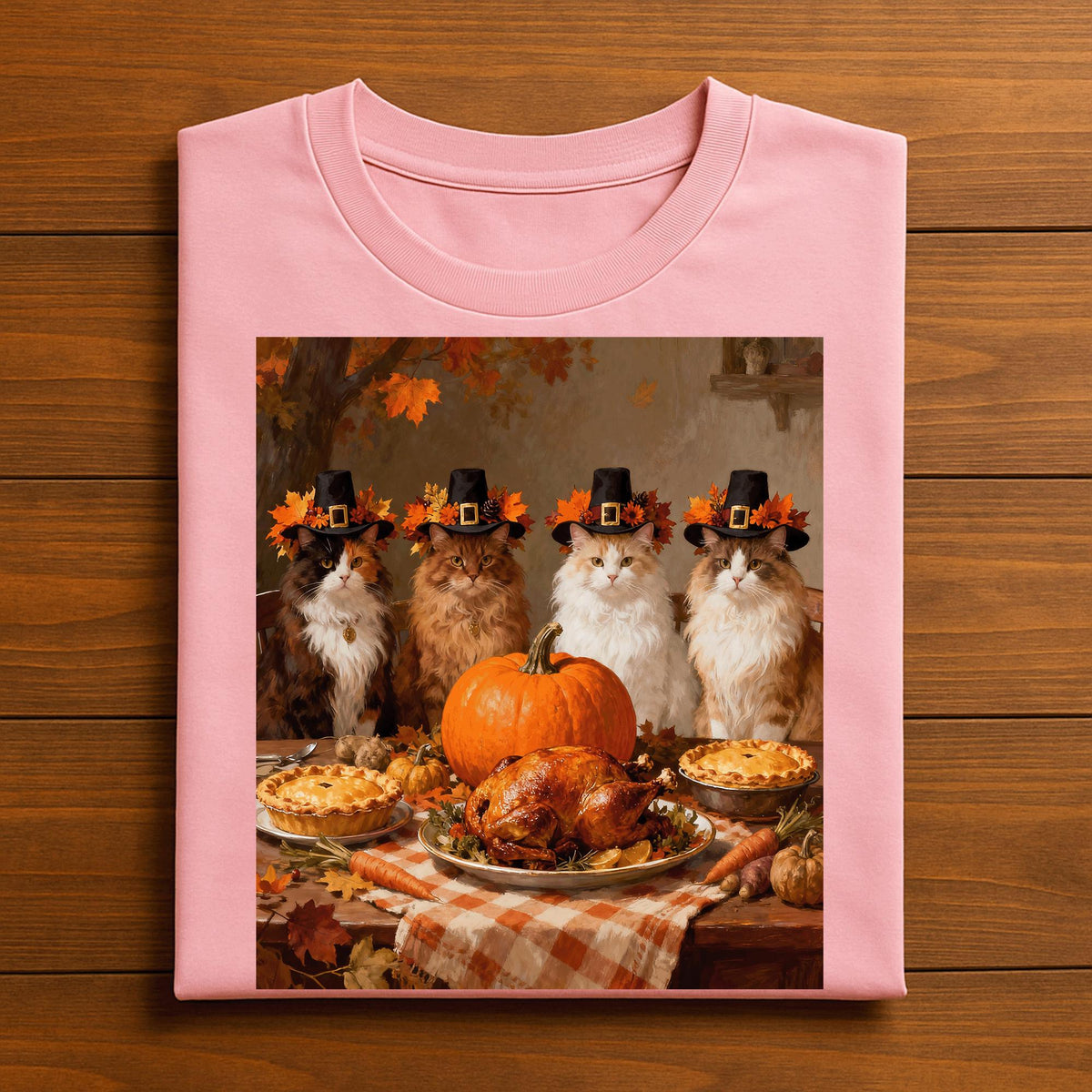 Thanksgiving Cats Dinner Feast Vintage Fall Men Women Kids, Funny Thanksgiving Cat Pilgrim Dinner Shirt, Cute Cats Pumpkin Pie Turkey Autumn