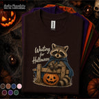 Waiting for Halloween Raccoon Shirt, Cute Raccoon Tee, Pumpkin Trick or Treat Shirt, Vintage Spooky Season Halloween Gift