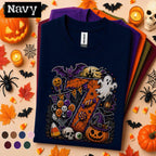 7th Birthday Halloween Shirt, Spooky Number 7 Birthday Tee, October Birthday Party T Shirt, Ghost Pumpkin Witch Kids Halloween Gift Tee