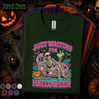 Just Waiting for Halloween Shirt, Funny Skeleton Pool Float Tee, Spooky Summer Halloween Shirt, Pink Halloween Skeleton Gift