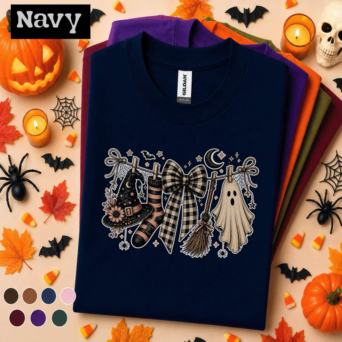 Witchy Ghost Halloween Shirt, Spooky Season T Shirt, Checkered Bow Tee, Witch Hat Broom Shirt, Cute Coquette Halloween Gift