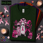 Breast Cancer Awareness Halloween Shirt, Pink Ribbon Black Cat Tee, Spooky October Cancer Support Shirt, Halloween Pink Out Survivor Gift