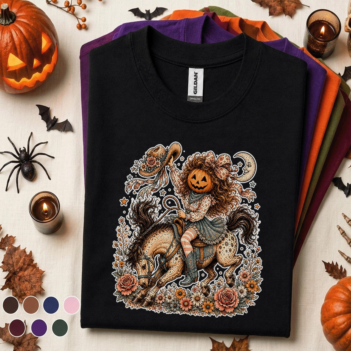 Pumpkin Cowgirl Halloween Shirt, Western Horse Rider Tee