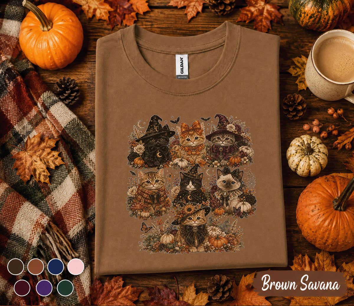 Cute Halloween Cat Shirt, Witch Kitten Pumpkin Tee, Spooky Black Cat T-Shirt, Autumn Cat Lover Gift, Cute Ghost Halloween Fall Shirt