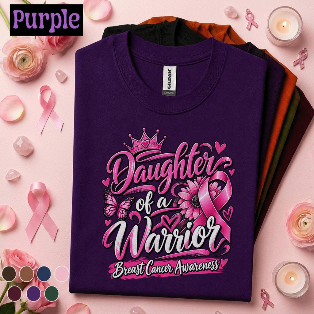 Breast Cancer Awareness Shirt, Daughter of a Warrior Tee, Pink Ribbon Support Shirt, Cancer Fighter Family Gift, Pink October Women Tee