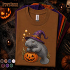 Manatee Halloween Shirt, Cute Witch Manatee Tee, Pumpkin Shirt, Funny Ocean Animal Halloween Gift, Spooky Sea Cow Tee