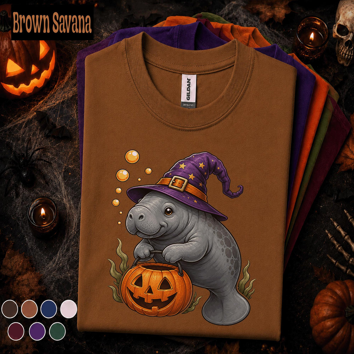 Manatee Halloween Shirt, Cute Witch Manatee Tee, Pumpkin Shirt, Funny Ocean Animal Halloween Gift, Spooky Sea Cow Tee