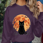 Halloween black cat shirt with spooky full moon, creepy haunted forest scene, gothic horror vibe, fall costume top, Cat Halloween Sweatshirt
