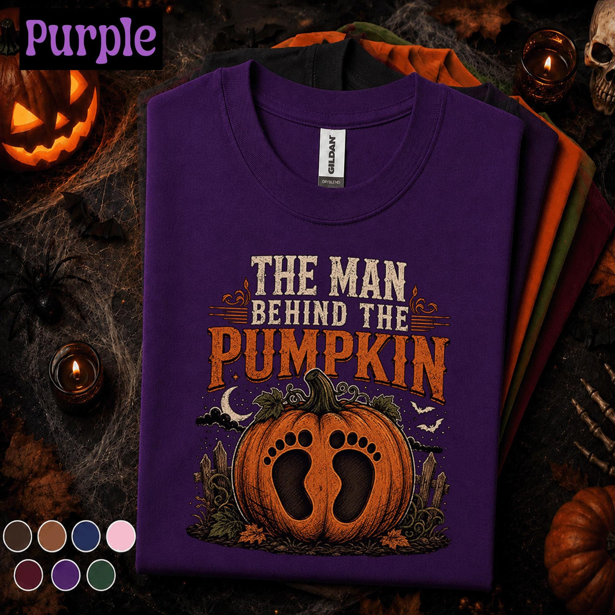 The Man Behind The Pumpkin Halloween Shirt, Funny Dad Halloween Tee, Pregnancy Reveal Shirt, New Dad Pumpkin Fall Announcement Gift Tee