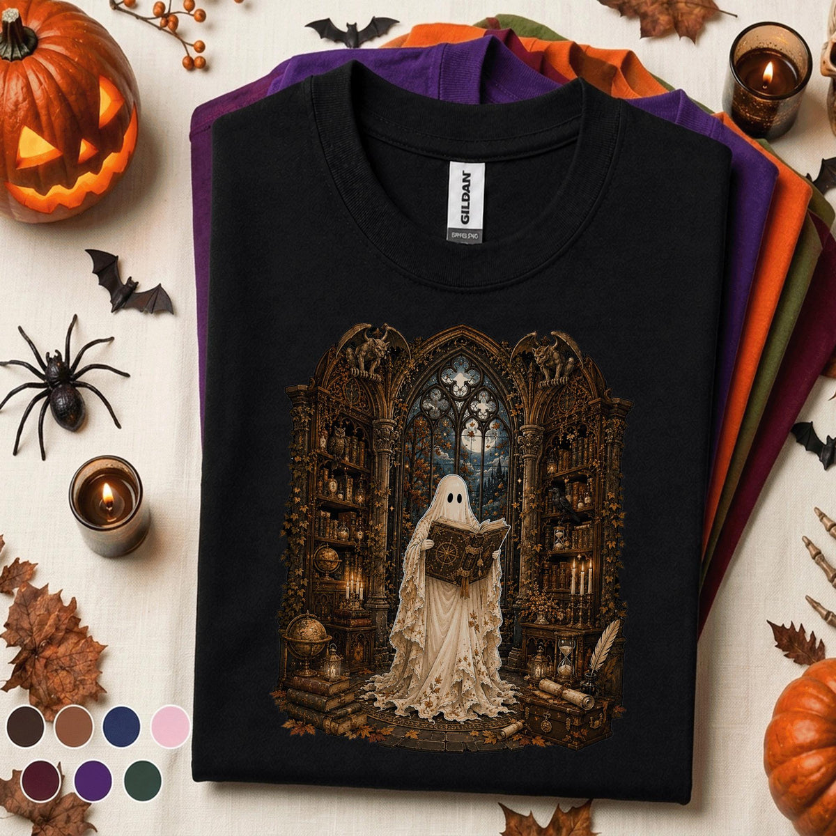 Ghost Library Halloween Shirt, Gothic Book Lover Tee