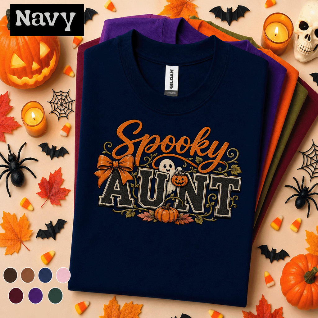 Spooky Aunt Halloween Shirt, Cute Ghost Pumpkin Tee, Retro Auntie Halloween Gift, Fall Spooky Season Shirt, Halloween Family Aunt Tee