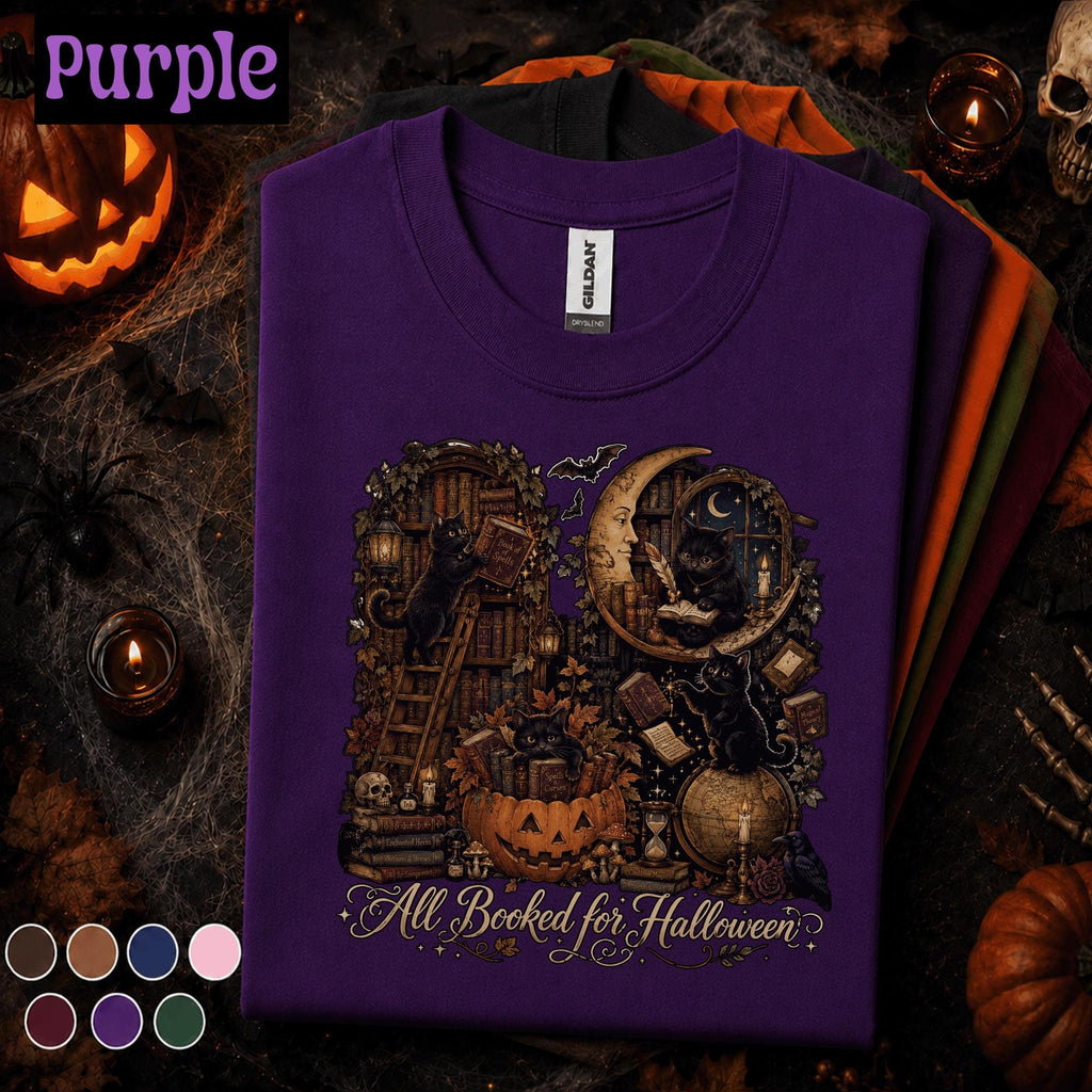 All Booked for Halloween Shirt, Black Cat Book Lover Tee, Gothic Library Halloween Shirt, Witchy Reader Gift, Spooky Bookish Fall Tee