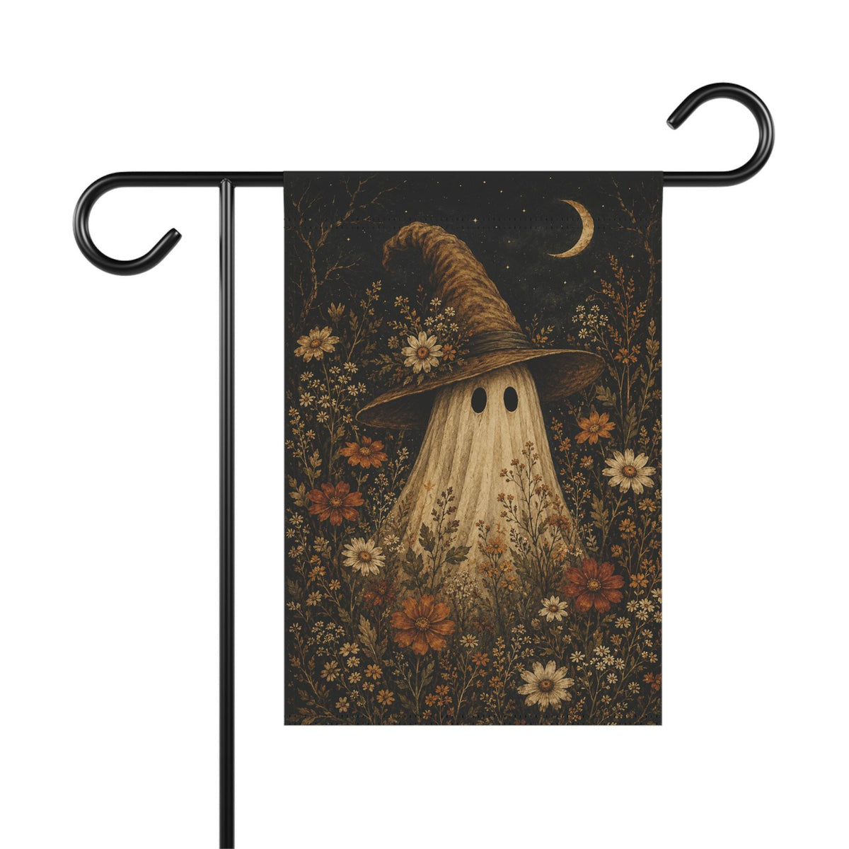 Ghost Witch Halloween Garden Flag, Floral Spooky Yard Decor, Witch Hat Ghost Flag, Vintage Autumn Halloween Outdoor Porch Decoration Fall