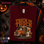 Trick or Truck Halloween Shirt, Funny Ghost Truck Driver Tee, Spooky Delivery Driver Gift, Pumpkin Truck Costume, Retro Fall Tee