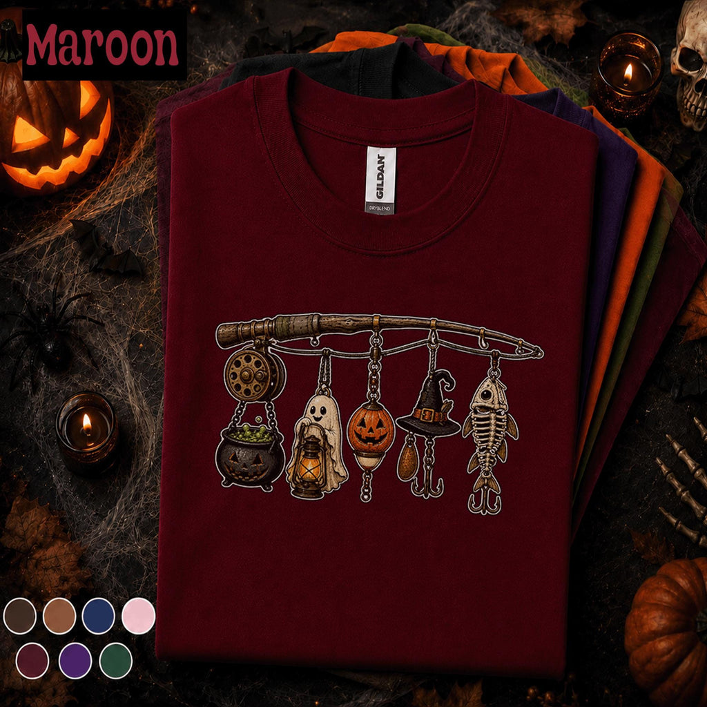 Halloween Fishing Lure Shirt, Spooky Fisherman Ghost Tee, Pumpkin Witch Fishing Shirt, Vintage Angler Gift, Trick or Tackle Fall Tee
