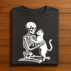 Skeleton Cat Shirt, Spooky Skeleton with Black Cat Halloween Tee