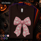 Pink Ghost Bow Halloween Shirt, Coquette Spooky Season Tee, Cute Crochet Ghost Shirt, Girly Halloween Bow Tee, Boo Gift for Women