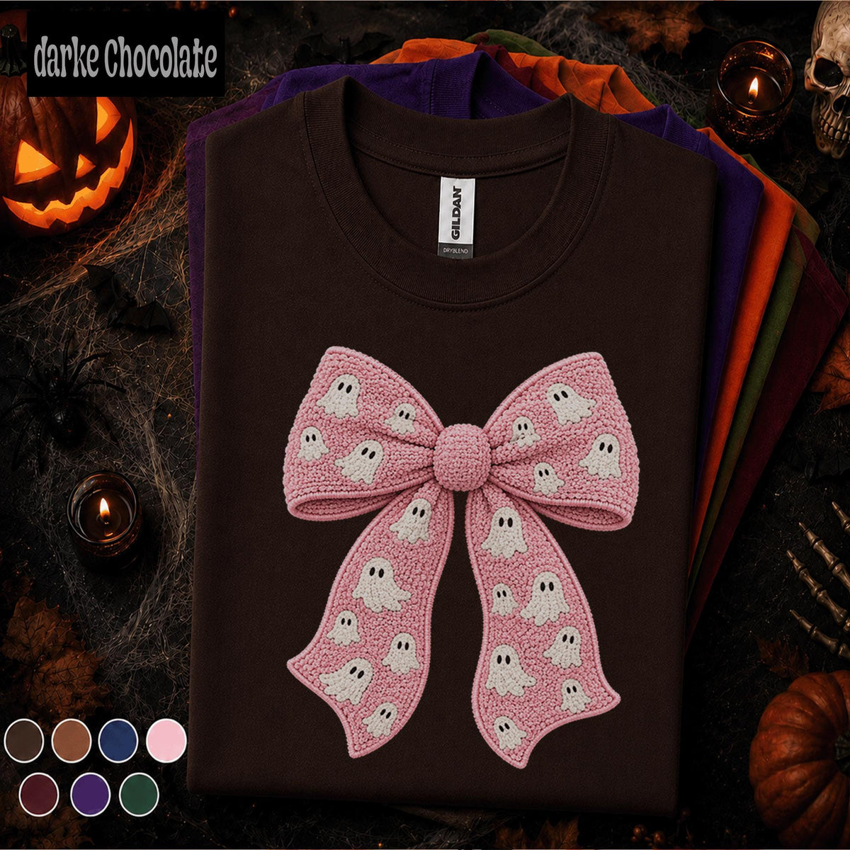 Pink Ghost Bow Halloween Shirt, Coquette Spooky Season Tee, Cute Crochet Ghost Shirt, Girly Halloween Bow Tee, Boo Gift for Women