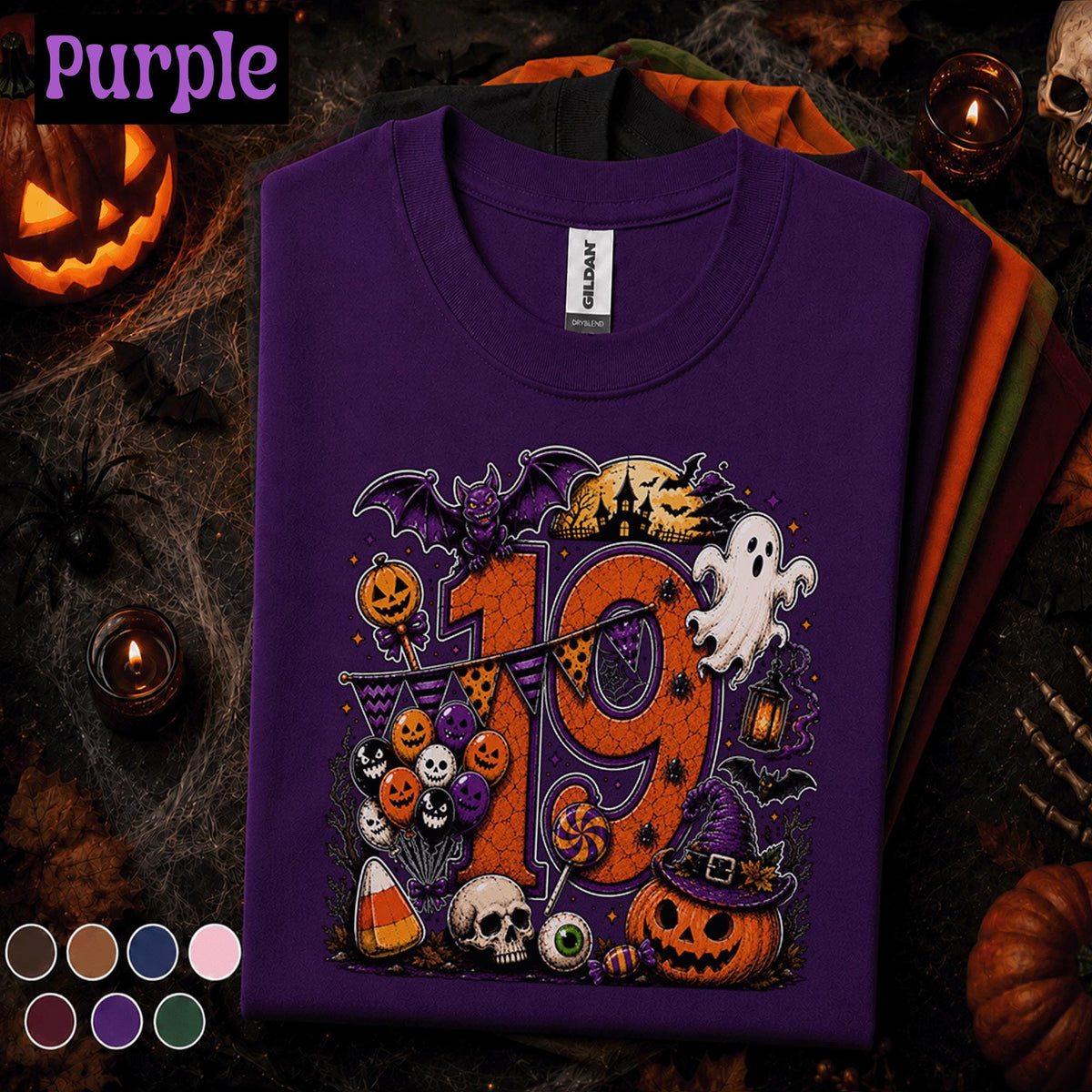 19th Birthday Halloween Shirt, Spooky Number 19 Tee, October Birthday Party Shirt, Ghost Pumpkin Witch Halloween Birthday Gift for Teens