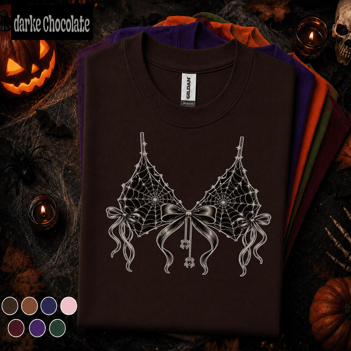 Spider Web Bow Halloween Shirt, Gothic Coquette T Shirt, Spooky Lingerie Tee, Witchy Aesthetic Top, Halloween Gift for Her