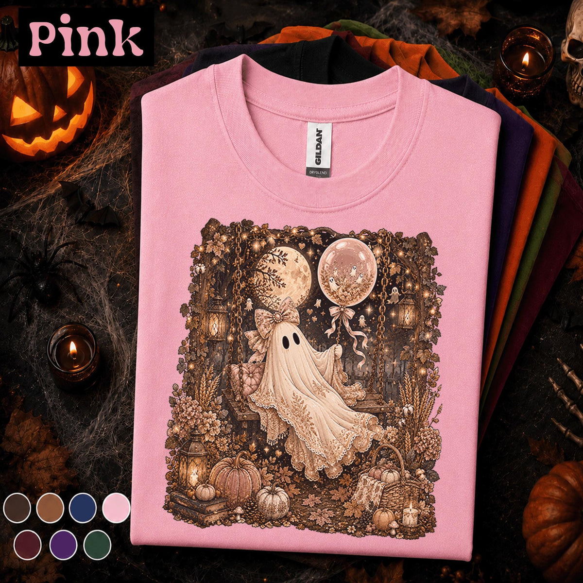 Cozy Ghost Halloween Shirt, Vintage Fall Ghost Tee, Cute Spooky Season Shirt, Pumpkin Moon Cottagecore Tee, Autumn Ghost Lover Gift