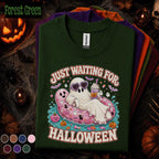 Just Waiting for Halloween Shirt, Cute Ghost Pool Float Tee, Pink Spooky Season, Funny Halloween Party Gift, Retro Ghost T Shirt