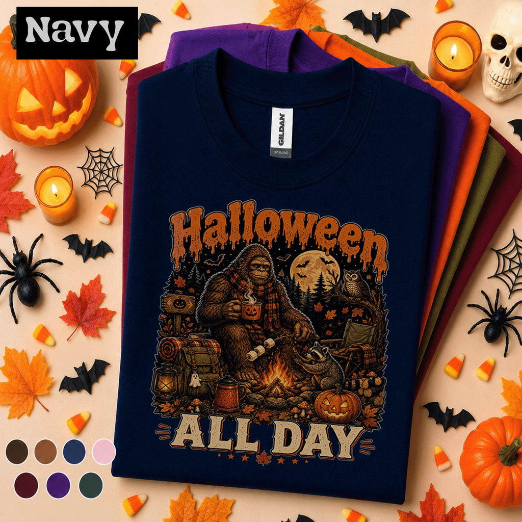 Bigfoot Halloween Shirt, Sasquatch Camping Tee, Halloween All Day Shirt, Spooky Campfire Cryptid Tee, Fall Gift for Bigfoot Lovers
