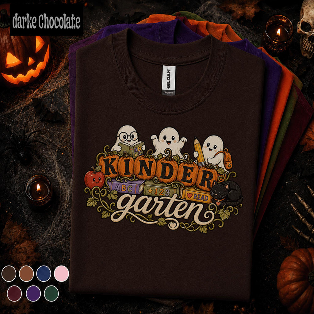 Kinder Garden Halloween Shirt, Cute Ghost Teacher Tee, Kindergarten Teacher Gift, Spooky School Shirt, Fall Classroom Halloween Tee