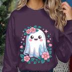 Pastel Cute Ghost Shirt, Floral Kawaii Halloween Spirit Tee, Spooky Season Top, Ghost Sweatshirt Girl, Women Halloween Sweatshirt Gift