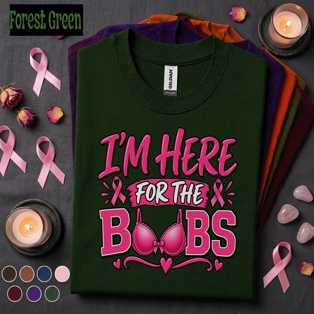 Breast Cancer Awareness Shirt, I'm Here for the Boobs Tee, Funny Pink Ribbon Shirt, Breast Cancer Support Gift, Pink October Women Tee