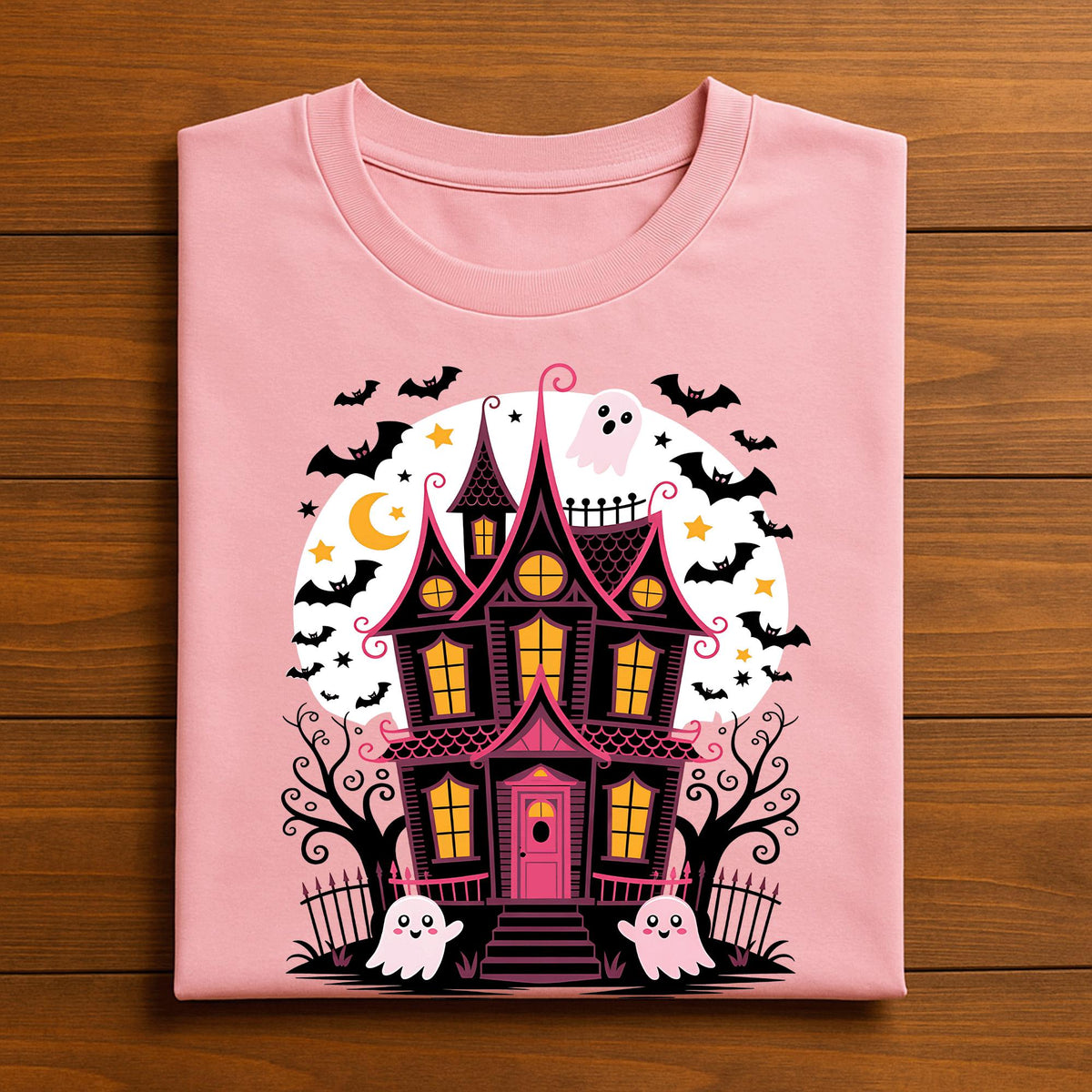 Haunted House Halloween Shirt for Women, Cute Ghost Spooky Tee