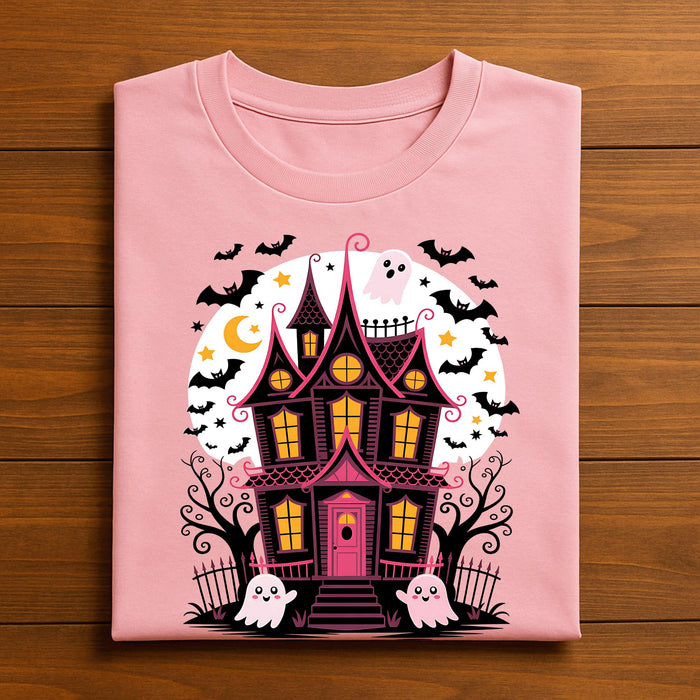 Haunted House Halloween Shirt for Women, Cute Ghost Spooky Tee