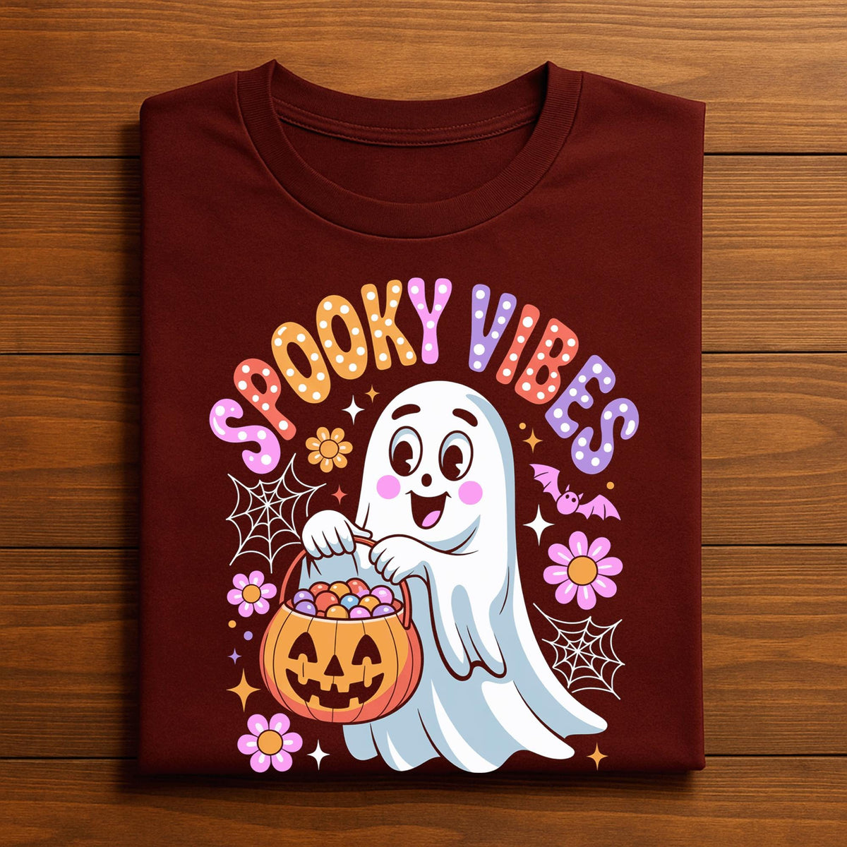 Spooky Vibes Shirt, Cute Halloween Tee, Candy Bucket Ghost T-Shirt, Fun Spooky Season Shirt, Spooky Vibes Sweatshirt, Women Halloween Gift