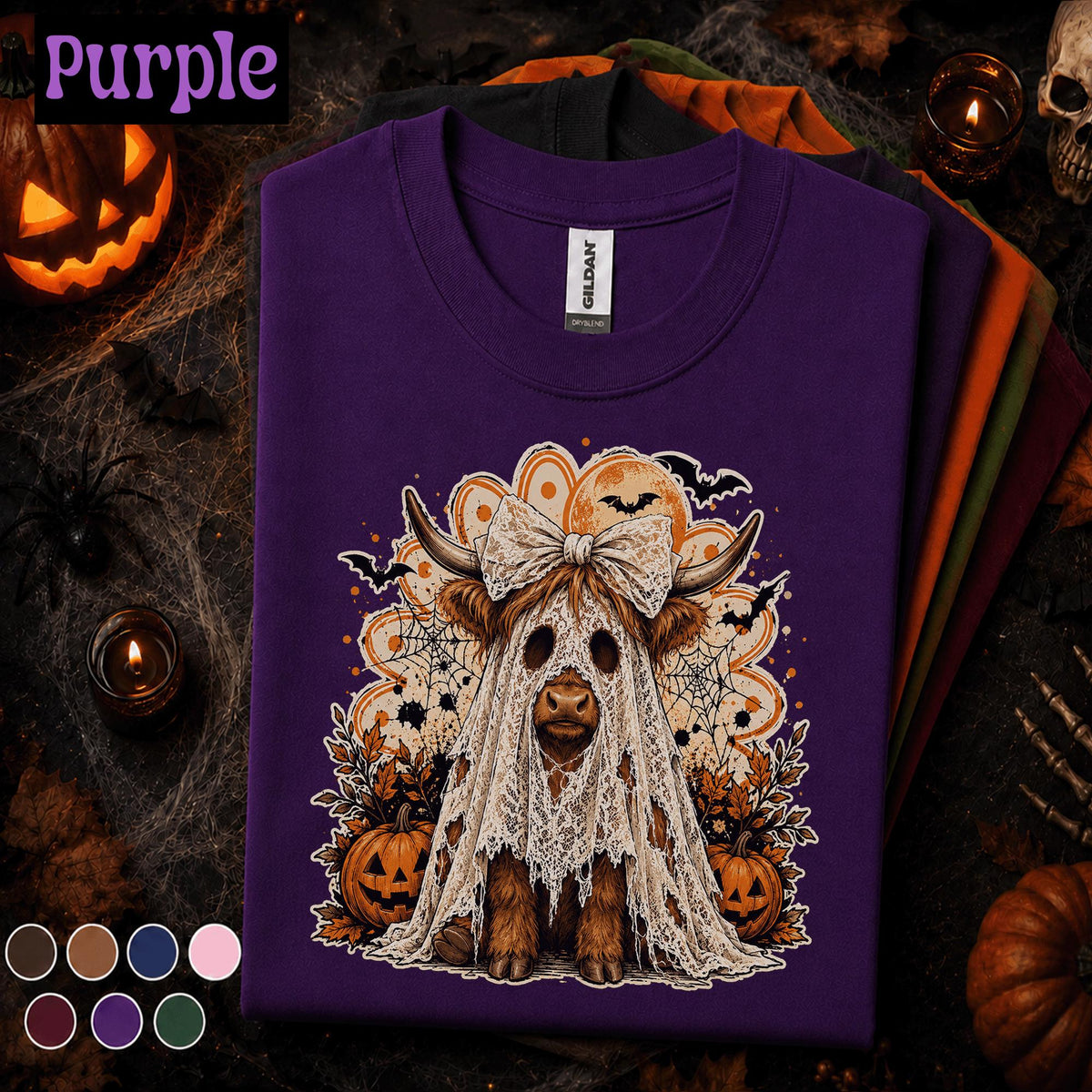 Highland Cow Halloween Shirt, Ghost Costume Cow Tee, Cute Spooky Season Tshirt, Pumpkin Fall Tee, Farmhouse Halloween Gift