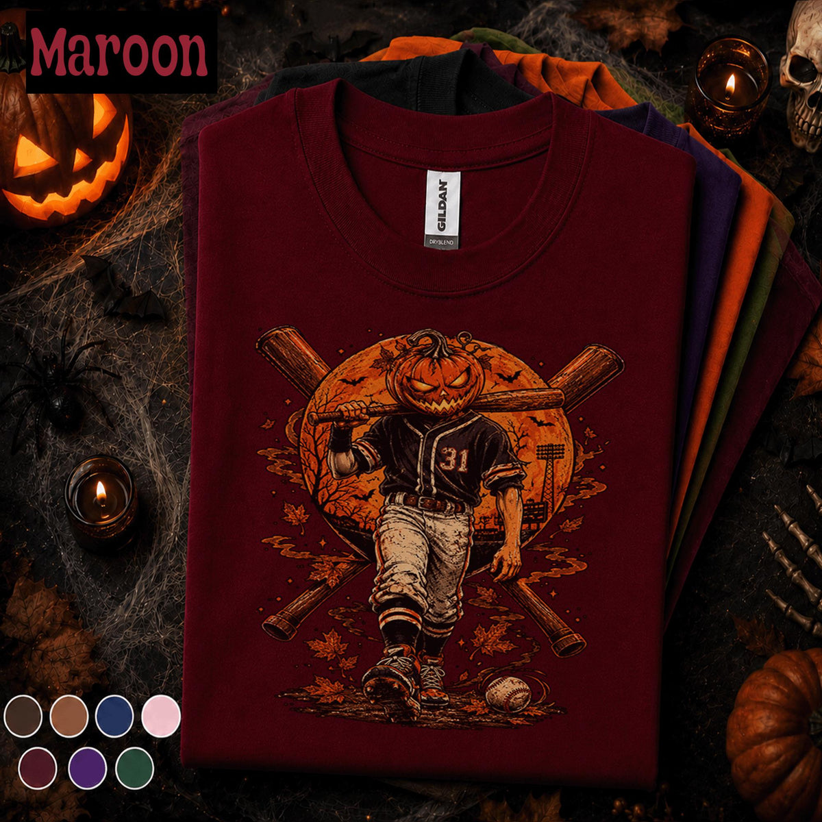 Halloween Baseball Shirt, Pumpkin Head Player Tee, Spooky Baseball Game Day Shirt, Jack O Lantern Sports Gift, Fall Baseball Fan Tee