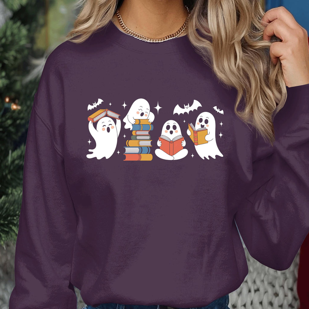 Ghost Reading Books Shirt, Gift Teacher Librarian Halloween Sweatshirt, Halloween Book Lover, Halloween School, spooky ghost Shirt Teachers