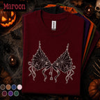 Spider Web Bow Halloween Shirt, Gothic Coquette T Shirt, Spooky Lingerie Tee, Witchy Aesthetic Top, Halloween Gift for Her