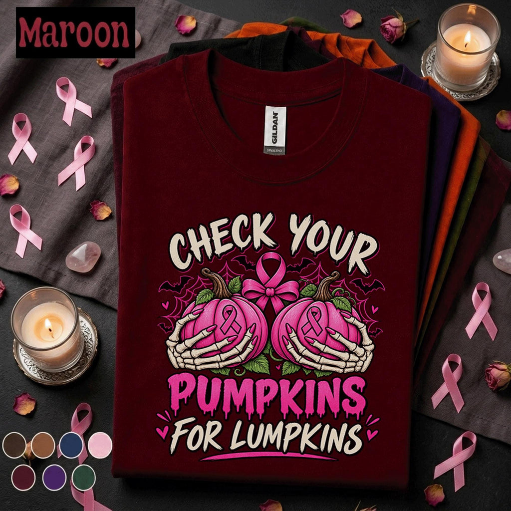 Breast Cancer Awareness Shirt, Check Your Pumpkins Tee, Pink Ribbon Halloween Shirt, Funny October Pink Out Gift, Spooky Awareness Tee
