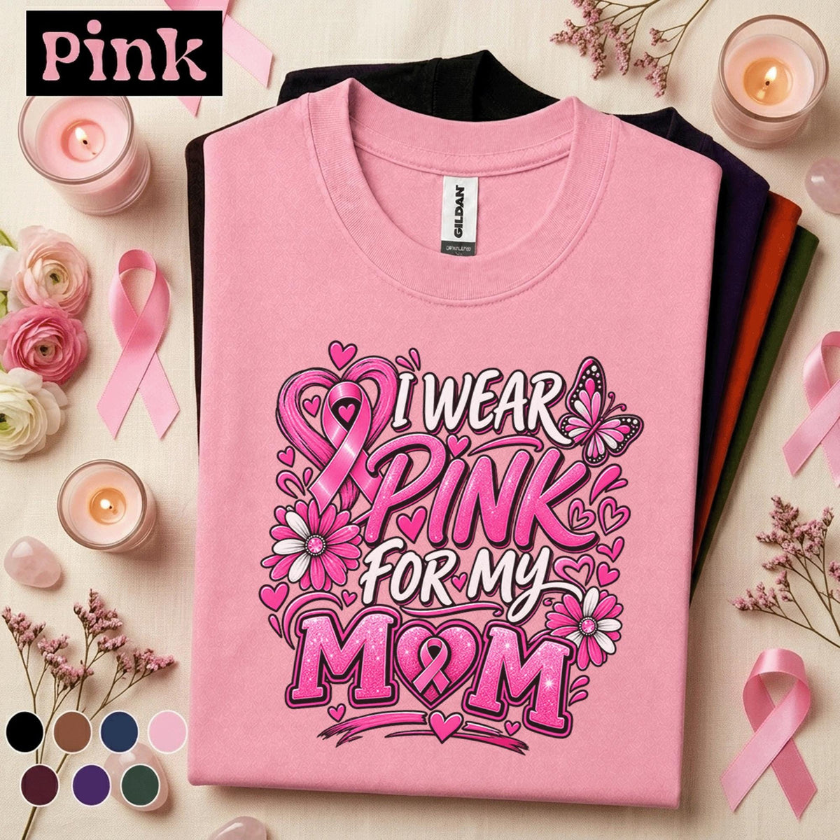 Breast Cancer Awareness Shirt, I Wear Pink for My Mom Tee, Pink Ribbon Support Shirt, Breast Cancer Mom Gift, October Awareness Tee