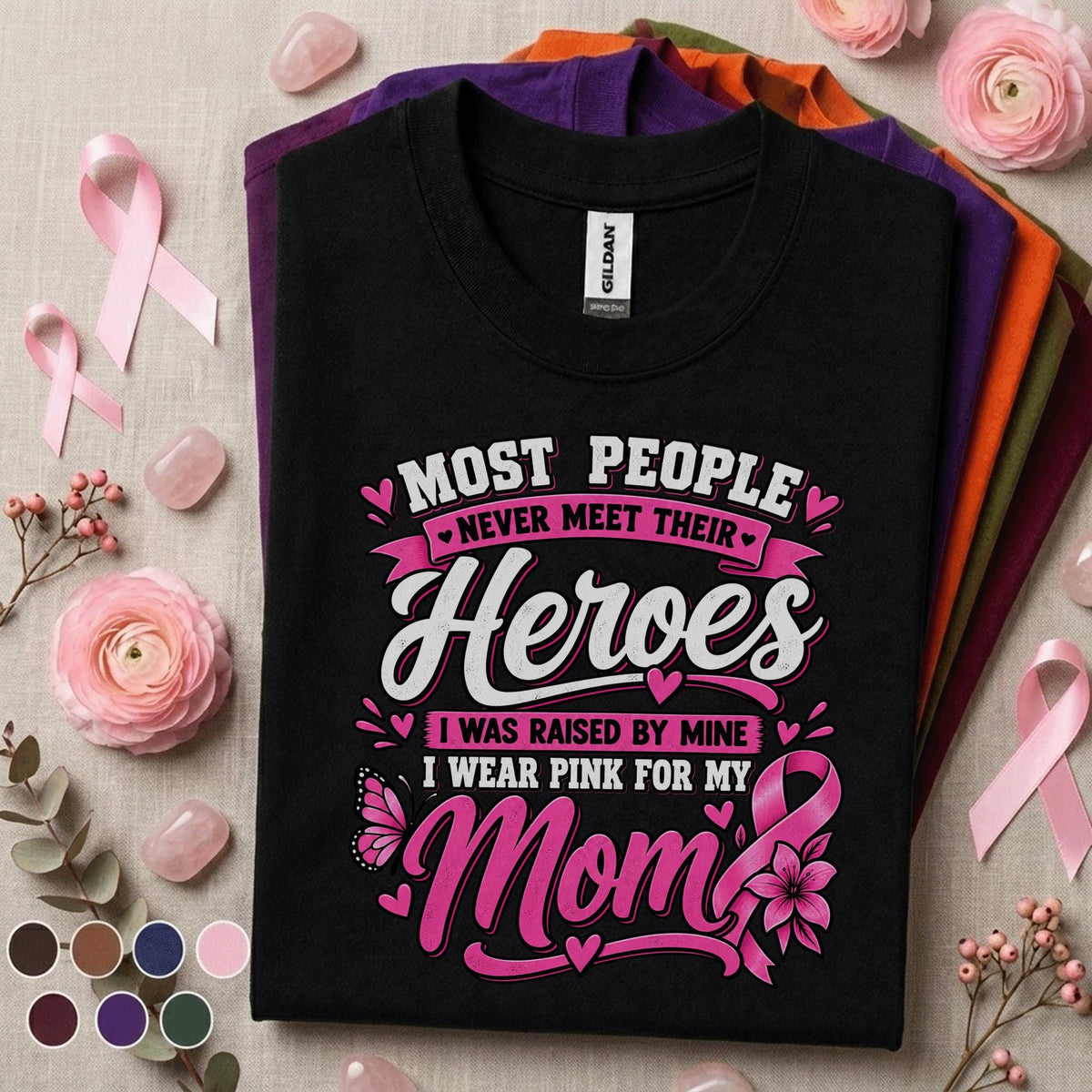 Breast Cancer Awareness Shirt, I Wear Pink for My Mom Tee, Mom Hero Pink Ribbon Shirt, Breast Cancer Support Gift for Daughter Women
