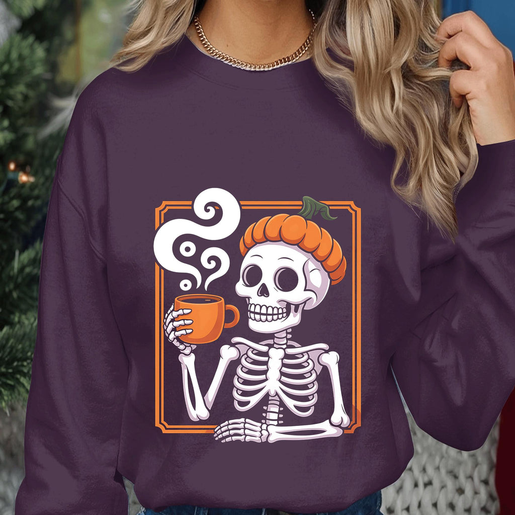 Pumpkin Skeleton Coffee Shirt, Spooky Halloween Skeleton Tee, Funny Fall Coffee Lover Sweatshirt, Halloween Skeleton Gift, Halloween Shirt