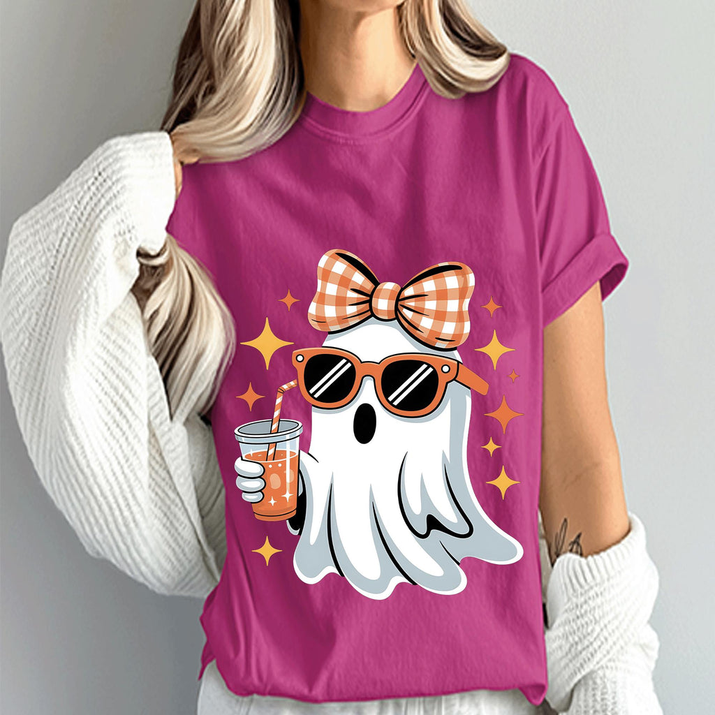 Trendy Ghost Halloween Shirt, Cute Ghost with Bow and Sunglasses Tee, Aesthetic Spooky Season Sweatshirt, Girly Ghost Halloween Gift Shirt