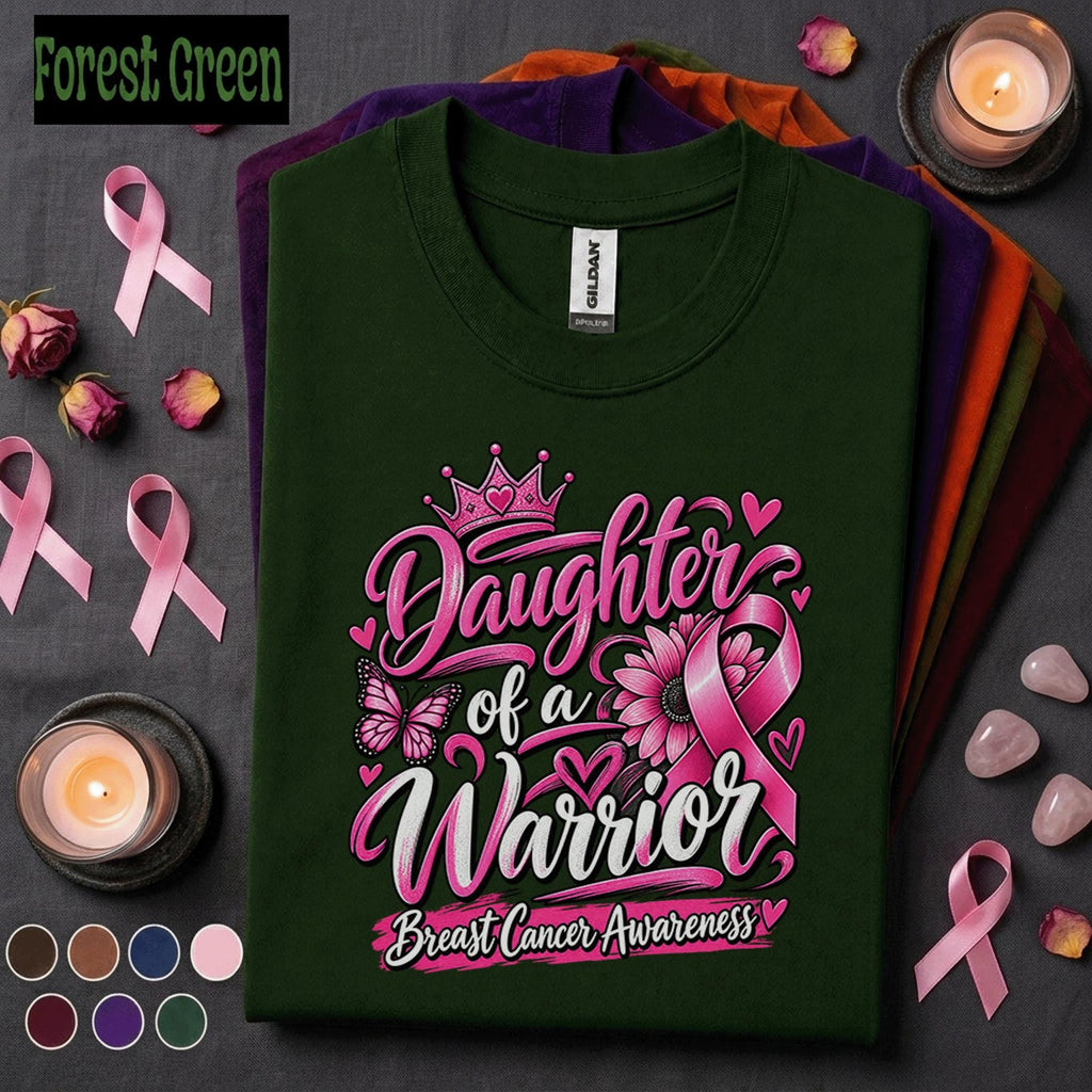Breast Cancer Awareness Shirt, Daughter of a Warrior Tee, Pink Ribbon Support Shirt, Cancer Fighter Family Gift, Pink October Women Tee