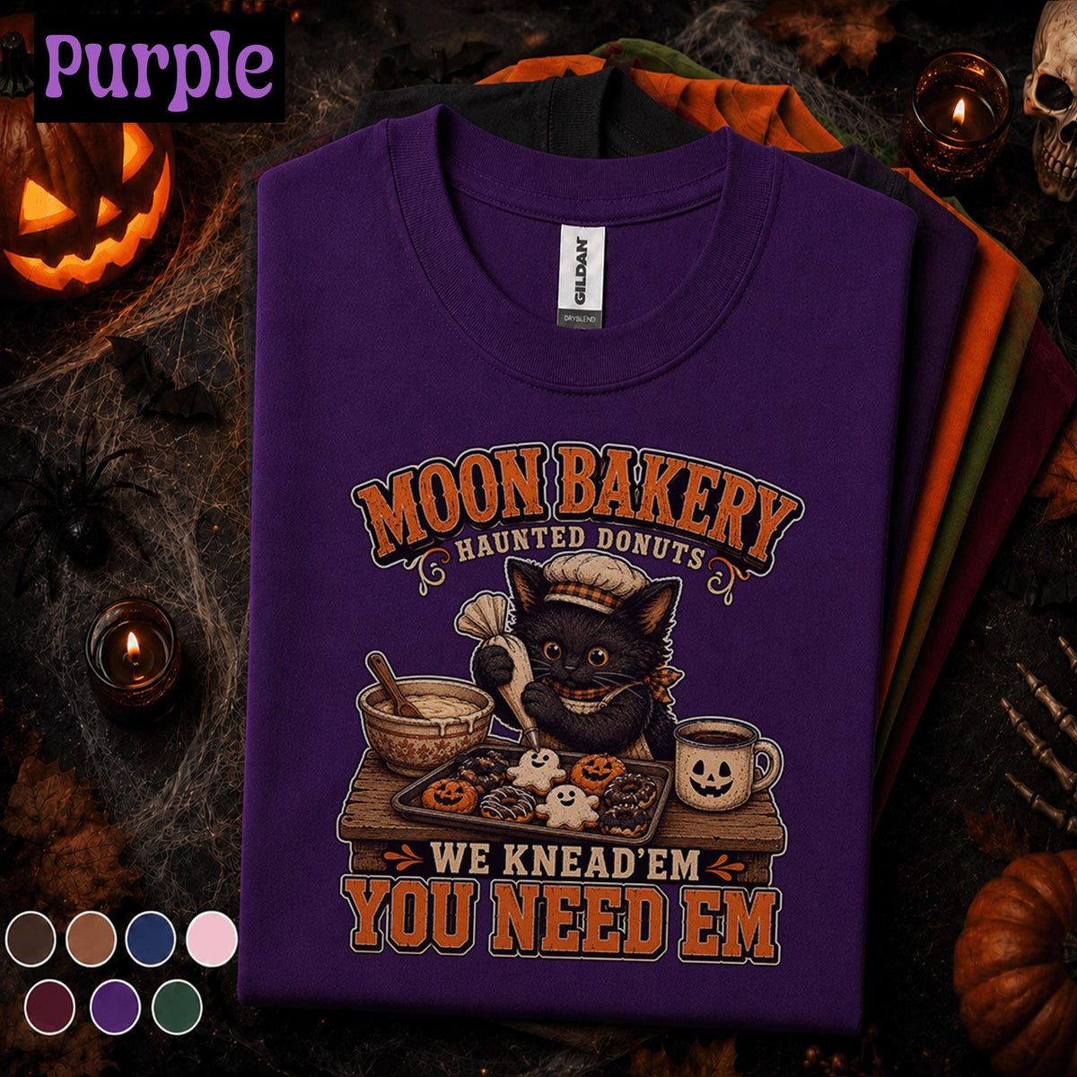 Black Cat Halloween Shirt, Moon Bakery Haunted Donuts Tee, Funny Baking Cat T Shirt, Spooky Baker Gift, Cute Fall Coffee Pumpkin Top