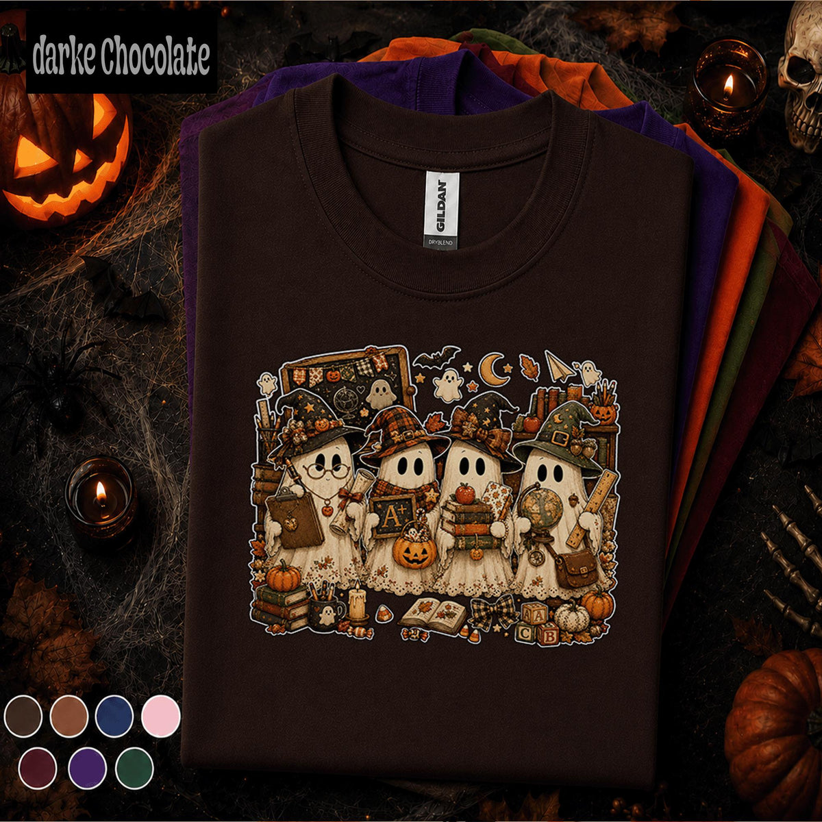 Cute Ghost Teacher Halloween Shirt, Spooky Classroom Teacher Tee, Fall Pumpkin School Shirt, Retro Halloween Gift for Teachers Women