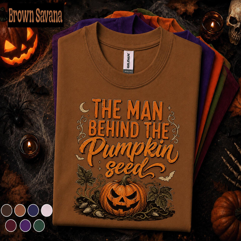 Man Behind The Pumpkin Seed Halloween Shirt, Funny Dad Halloween Tee, Pumpkin Carving Shirt, Spooky Dad Joke Fall Gift for Men