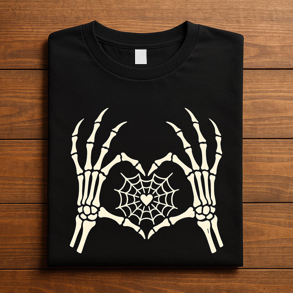 Couple Skeleton Hands Spiderweb Heart Shirt, Gothic Halloween Tee