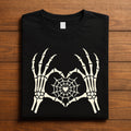 Couple Skeleton Hands Spiderweb Heart Shirt, Gothic Halloween Tee